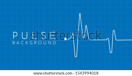 heartbeat ekg pulse tracing on blue background with square grid, medical or health concept. Vector illustration.