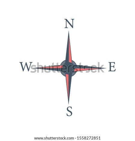 Four cardinal directions, or cardinal points. Compass rose with North, South, East and West indicated, Stock Vector illustration isolated on white background.
