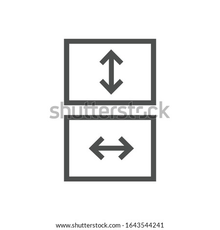 Fit to screen icon, box with arrows, full screen view icon. Stretch or shrink vertically or horizontally. Stock Vector illustration isolated on white background.