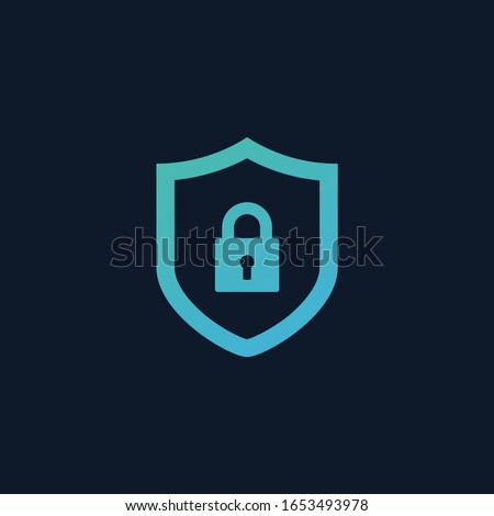 Shield icon. Lock icon. Abstract security vector icon illustration isolated on blue background.