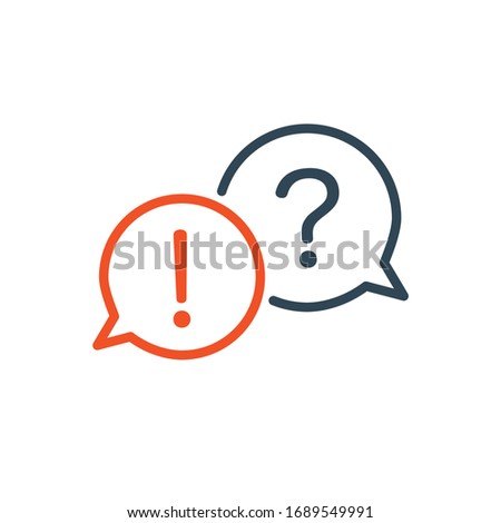 Two linear chat speech message bubbles with question and exclamation marks. FAQ or Forum icon. Communication concept. Stock vector illustration isolated on white background.