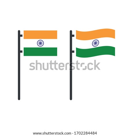 Indian tricolor flag stable and waving on flag pole. Stock Vector illustration isolated on white background.