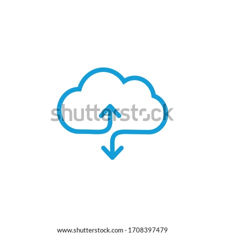 Linear cloud data sync graphic design icon with two arrows. Stock Vector illustration isolated on white background.