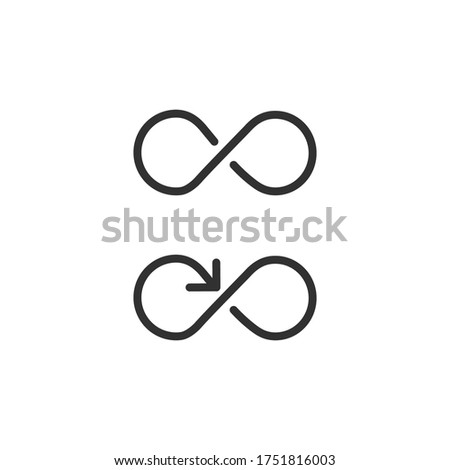 infinity shape line icon with arrow. linear style sign for mobile concept and web design. outline vector icon. Symbol, logo illustration. Vector graphics