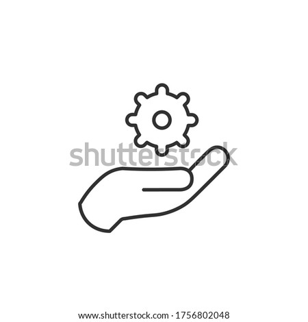 hand holding gear management concept linearicon. Stock vector illustration isolated on white background.