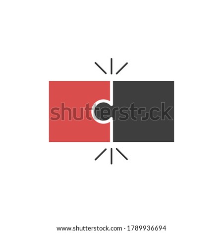 Puzzle shape connection click two together compound and coupling in process, vector puzzles game sign, puzzle move together. Stock vector illustration isolated on white background.