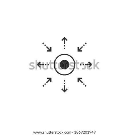 Epicenter icon, Four Arrows Pointing to a Dot Inside a Circle and outside, meet point, assembly place. Stock vector illustration isolated on white background.