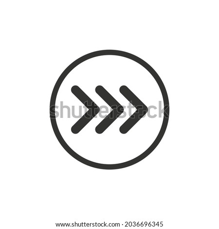 Black vector chevron arrows pointing right in circle, three arrows in row. road sign for turn. Stock Vector illustration isolated on white background.