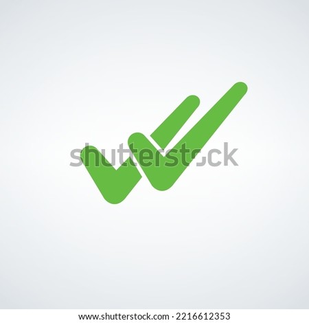 Double Tick sign element. Green checkmark icon. OK button for vote, decision, web. Symbol of correct, check, approved. Stock vector illustration