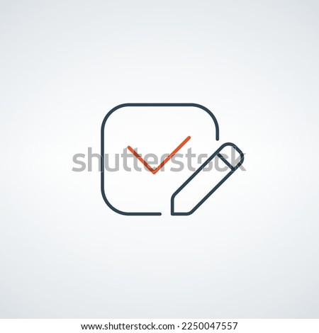 Checklist, survey or report editable stroke outline icon. Write checkmark. Stock vector illustration isolated on white background.