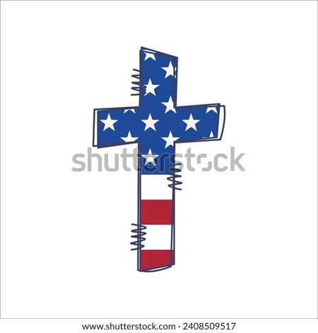 USA American Flag Cross Christian Religious Patriotic symbol. Stock vector illustration isolated