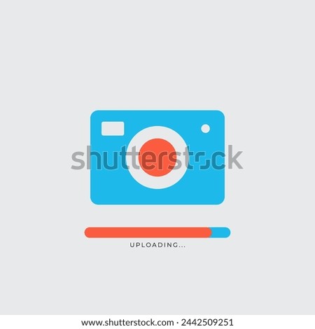 Photo video camera Photo Upload icon. Uploading your photo logo. Camera sign. UI UX interface web button. Stock vector illustration isolated