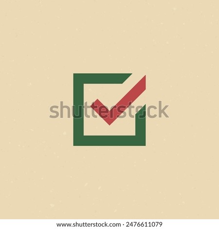 Green check mark icon in a box. Tick symbol in green and red color, Stock vector illustration isolated