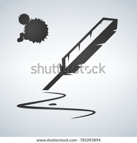 Vector black icon of feather and ink on light grey background