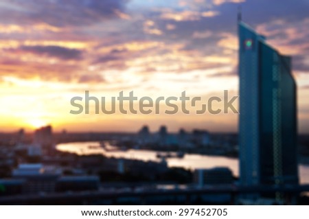 Blurred bangkok City skyline aerial view at sunset in twilight time