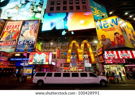 NEW YORK CITY -MARCH 25: Times Square, featured with Broadway Theaters and animated LED signs, is a symbol of New York City and the United States, March 25, 2012 in Manhattan, New York City. USA.
