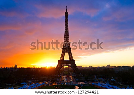 The Eiffel Tower at sunset, Paris, france.