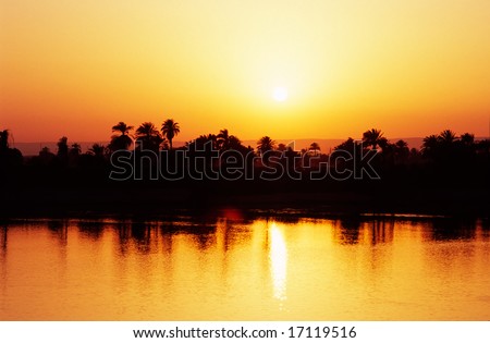 Sunset on the Nile River, Egypt.