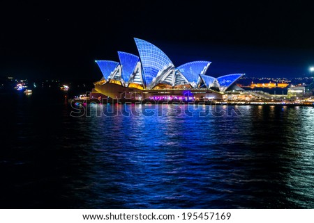SYDNEY, AUSTRALIA - MAY 27: Sydney Opera House shown during Vivid Sydney: A Festival of Light, Music & Ideas on May 27, 2014 in Sydney, Australia.