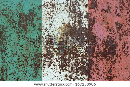 The concept of national flag on old rusty background: Mexico