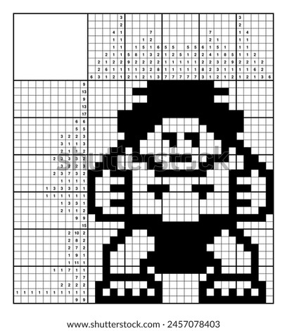 Sumo wrestler. Nonogram, japanese crossword, educational game. Black and white, 25x30. Logical solution. Structured customizable EPS.