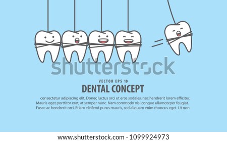 Tooth characters are hang swinging illustration vector on blue b