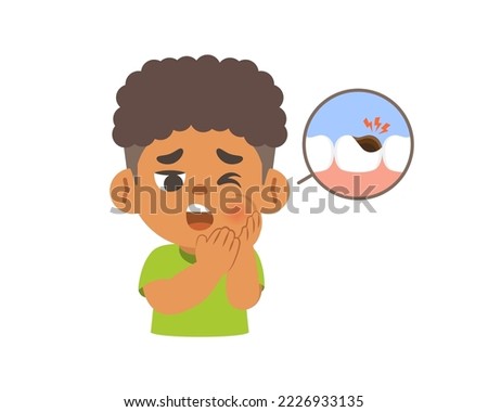 A black boy V.2 has a toothache because of tooth decay. illustration cartoon character vector design on white background. kid and health care concept. Stock foto © 