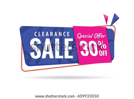 Vol. 2 Clearance Sale  blue pink 30 percent heading design for banner or poster. Sale and Discounts Concept. Vector illustration.