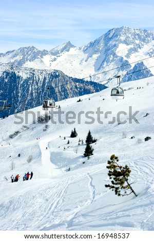 Gondola lift at  Courchevel ski resort, French Alps