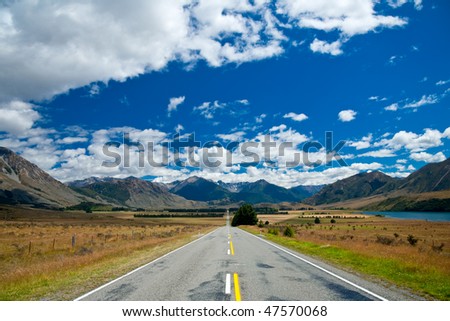 Scenic mountain road in the Southern Alps of the South Island of New Zealand