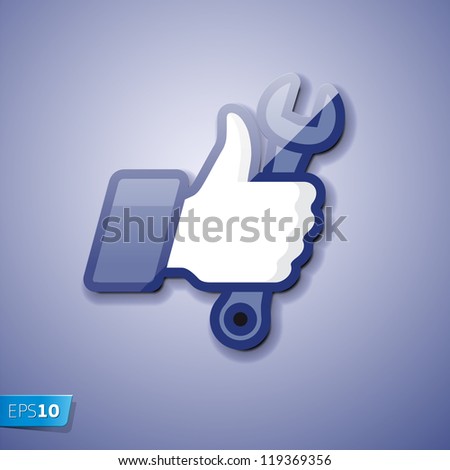 Like/Thumbs Up icon with wrench, vector Eps 10 illustration