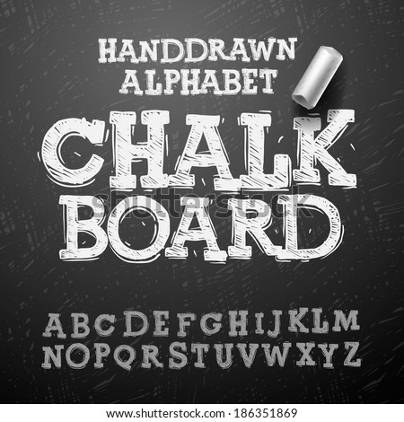 Chalk hand drawing alphabet, vector illustration. 
