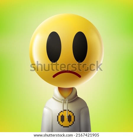 Slightly frowning face emoji design. Funny cartoon-styled emoticon character, vector illustration. New NFT collection