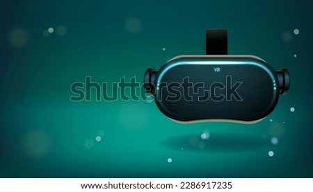 Virtual reality headset on blue and green Metaverse background, vector illustration