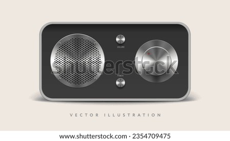 Black vintage style wireless speaker mockup,  front view. Retro style realistic vector illustration