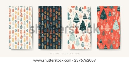 Seamless minimal Christmas patterns with trees. Xmas print. Wallpaper for smartphone background, home screen, vector illustration
