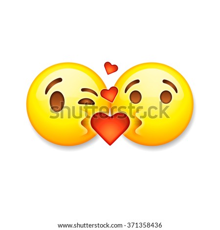 Two Kissing emoticons, Valentines day emoticon icons, Love emoji symbols, vector illustration.