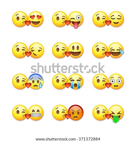 Set of Love emoticons, emoji isolated on white background, vector illustration.