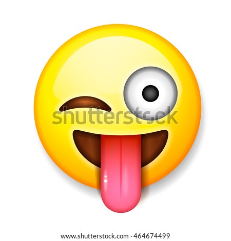 Emoji isolated on white background, smiling face with stuck-out tongue and winking eye, vector illustration.