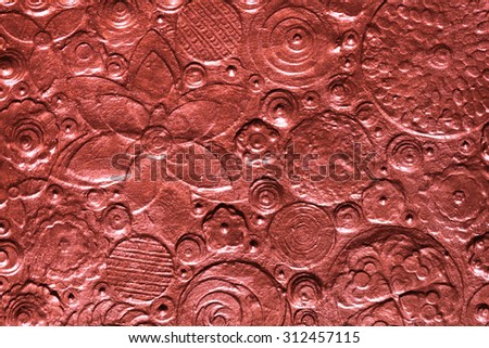 Copper flower embossing background, carving and engraving floral surface pattern, golden sand plate, painted abstract artwork.