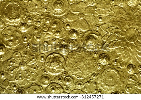 Golden flowers surface background, gold background, painting
