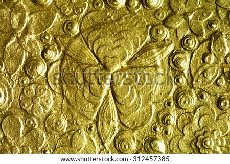Gold textured floral background surface, flower painting