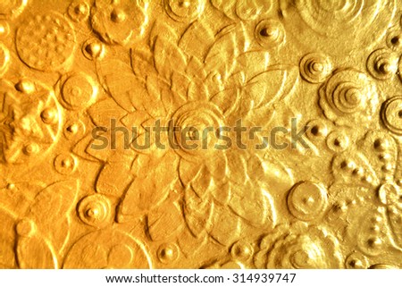Gold textured floral background surface, flower painting