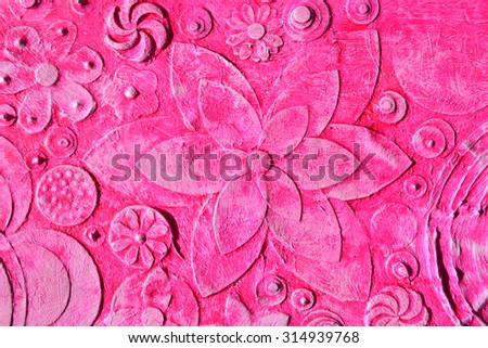 Abstract oil painting of pink mixed summer flowers, pattern with tropical floral surface, embossing ,carving