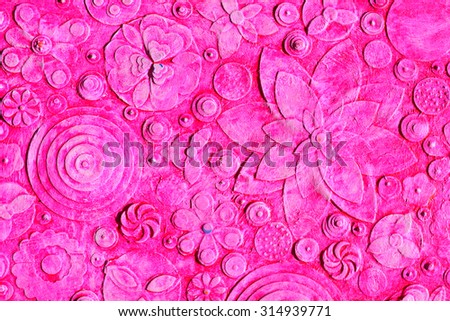 Mix of summer red and rose, pink hawaiian flowers, floral pattern with tropical blooms, abstract art work painting, embossing ,carving