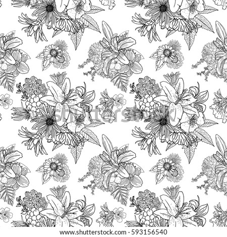Black And White Flower Pattern For Coloring Endless Floral Drawing Doodle Art Therapy Page