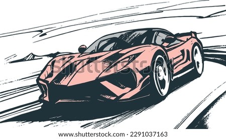 Ferrari sports car driving on the road drawing vector image