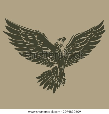 detailed silhouette eagle flies up vector drawing