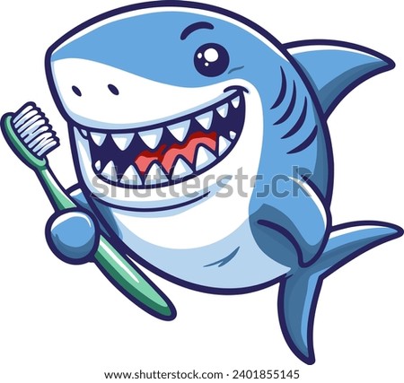 smiling shark holding a toothbrush vector cartoon drawing illustration