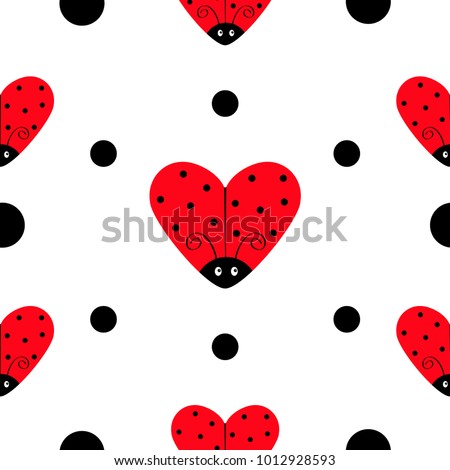 Ladybug Ladybird icon set. Heart shape. Baby collection. Funny kawaii baby insect. Black dots. Seamless Pattern Wrapping paper, textile template. White background. Flat design. Vector illustration